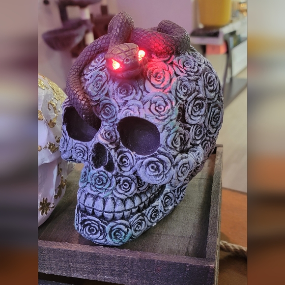 Set of 3, Resin Skull Decor (snake eyes light up) & Resin - Picture 3 of 4